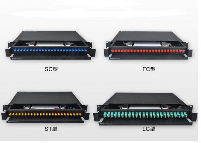 24 Port Fiber Optic Patch Panel 1U 19 Inch  SC / LC Connector Drawer With Guild Rail