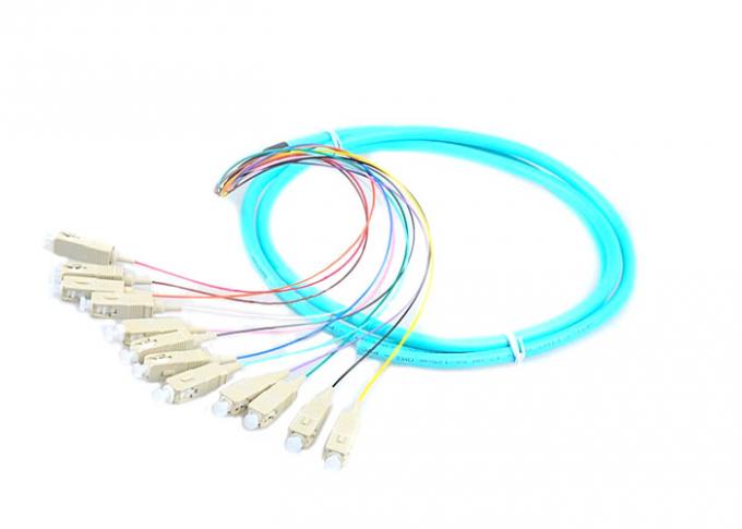 50 / 125 OM4 OM3 Optical Fiber Pigtail SC 12 Fiber Optic Jumper Cable With PVC Jacket