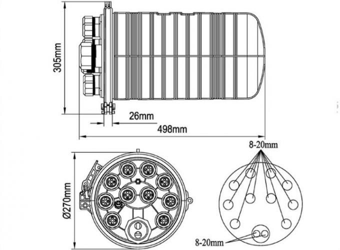 264 Core Dome Fiber Optic Joint Box 498 * 305mm Vertical PC Plastic For FTTH