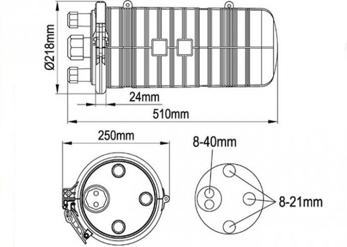 Mechanical Sealing 36 Fiber Optic Joint Box Dome Type Black Color 5 Ports