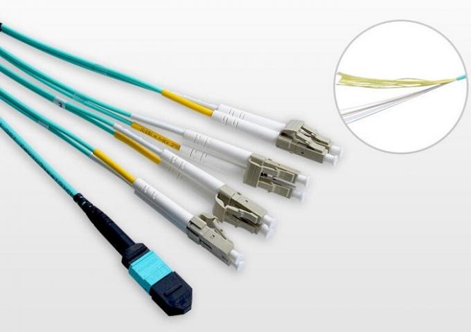 40G -QSFP Mould MPO Fiber Connector , 2M Multimode OM3 MPO Breakout Cable