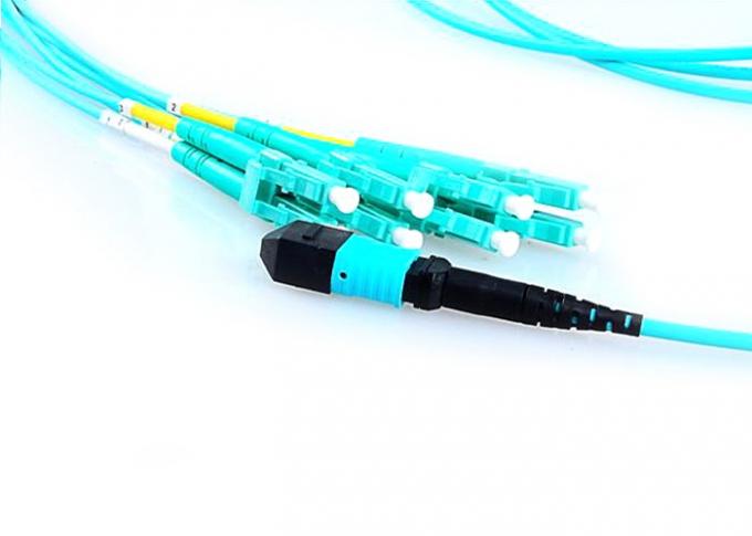 Fiber Optical MTP MPO Patch Cable , Blue 8 Core Multimode Fiber Optic Cable