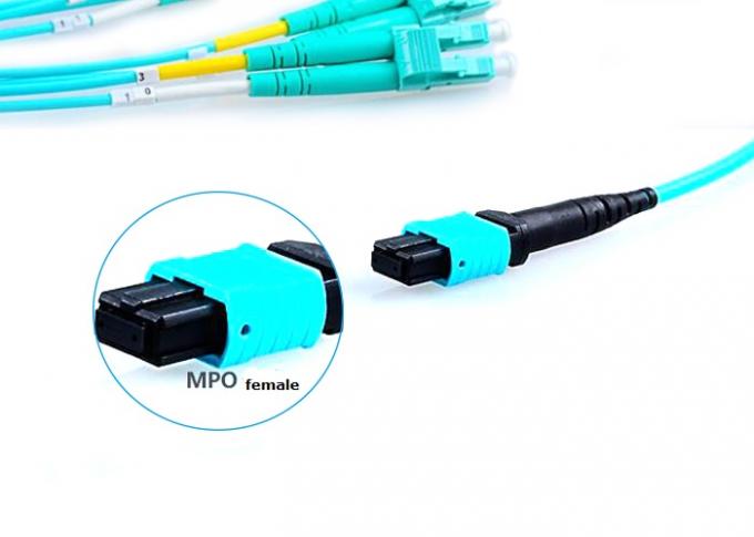 Fiber Optical MTP MPO Patch Cable , Blue 8 Core Multimode Fiber Optic Cable