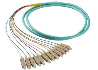 China 50 / 125 OM4 OM3 Optical Fiber Pigtail SC 12 Fiber Optic Jumper Cable With PVC Jacket supplier