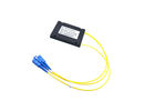 China Plastic ABS Box Plc Splitter Black , FTTB 1X2 PLC Splitter With 2M / 3M Cable factory